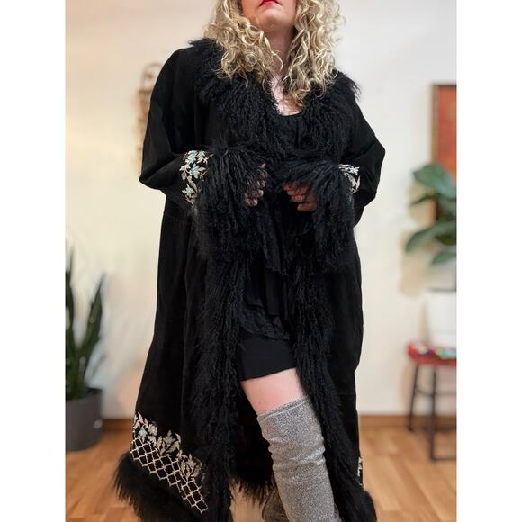 Y2K Leather & Fur Embroidered Penny Lane Coat size 30 - Picture 3 of 12